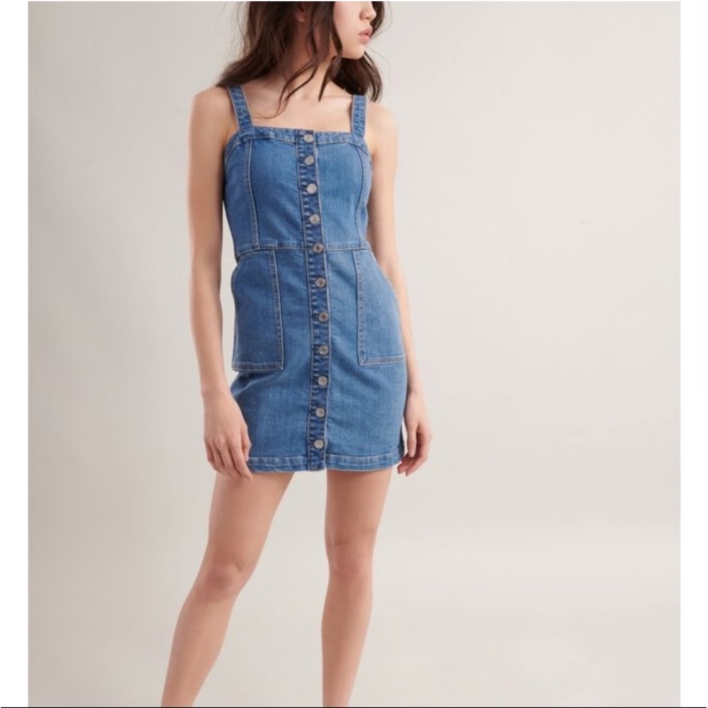 🌲GARAGE Button Front Denim Overall Dress 70s Inspo XS